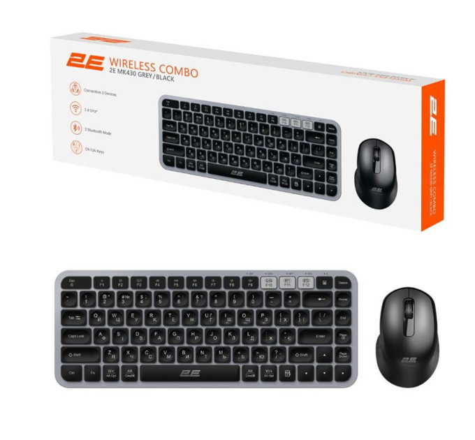 2E Комплект 2E MK430 Wireless/Bluetooth UA Black/Grey (2E-MK430WBGR_UA)
