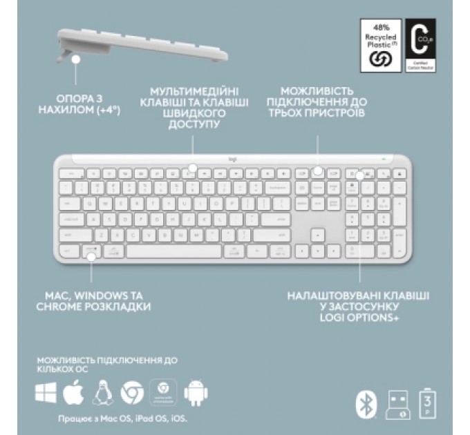 Комплект Logitech MK950 Bluetooth/Wireles UA Off-White (920-012491)