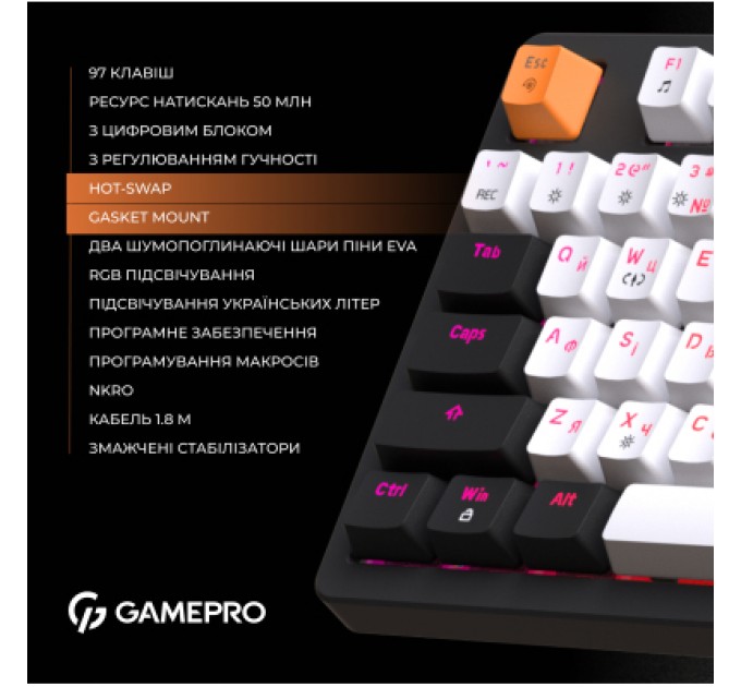 Клавіатура GamePro MK170B Hot-Swap Red Swich RGB USB UA Black (MK170B)