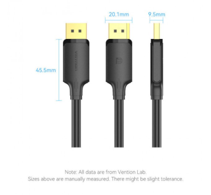 Vention Кабель мультимедійний DisplayPort to DisplayPort 3.0m V1.2 4K 60Hz 3D Dolby 7.1 Vention (HAKBI)