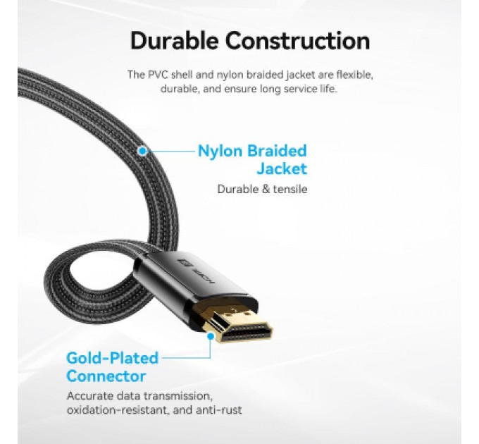 Кабель мультимедійний HDMI to HDMI 2.0m V2.1 8K 60Hz flat Vention (ALKBH)