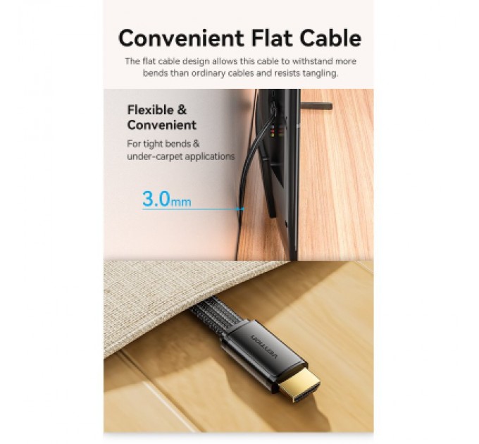 Кабель мультимедійний HDMI to HDMI 2.0m V2.1 8K 60Hz flat Vention (ALKBH)