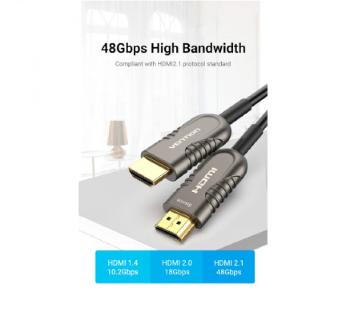 Vention Кабель мультимедійний HDMI to HDMI 15.0m V2.1 Optical 8K 60Hz 48Gbps Dolby 7.1 TPE Black Metal Type Vention (AAZBN)