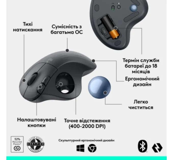 Мишка Logitech Ergo M575S Wireless Trackball Graphite (910-007029)