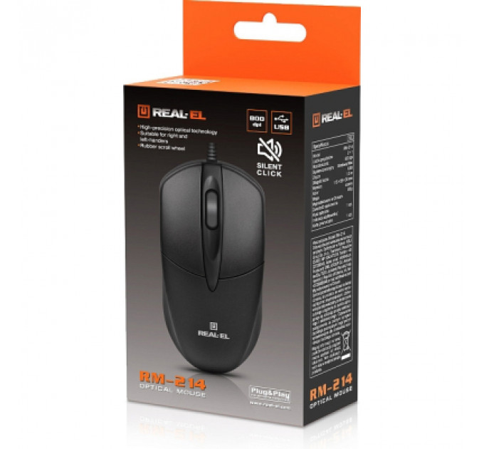 Мишка REAL-EL RM-214 USB Black (EL123200039)
