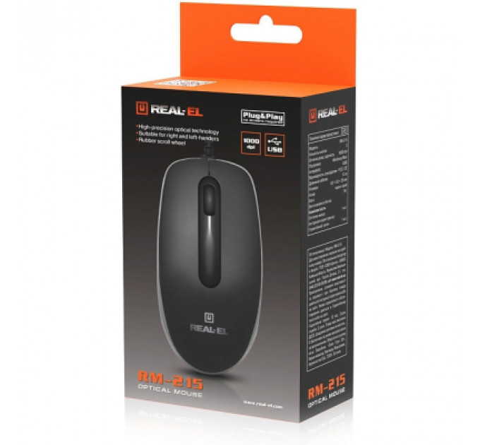 Мишка REAL-EL RM-215 USB Black/Gray (EL123200037)