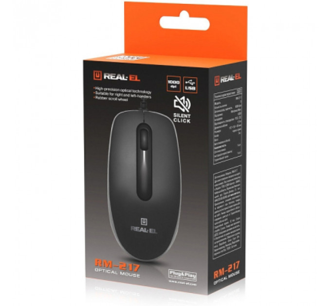 Мишка REAL-EL RM-217 USB Black/Gray (EL123200038)