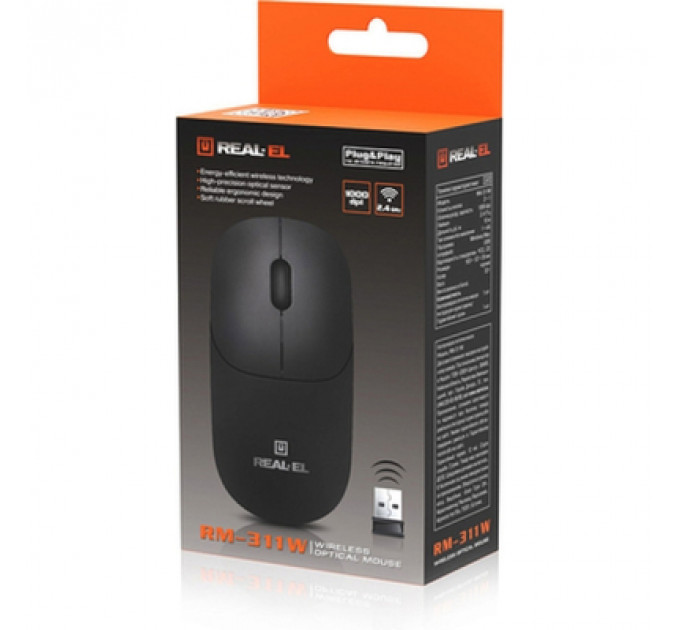 Мишка REAL-EL RM-311W Wireless Black (EL123200041)