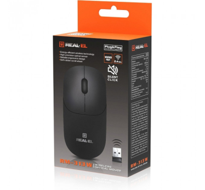 Мишка REAL-EL RM-313W Wireless Black (EL123200042)