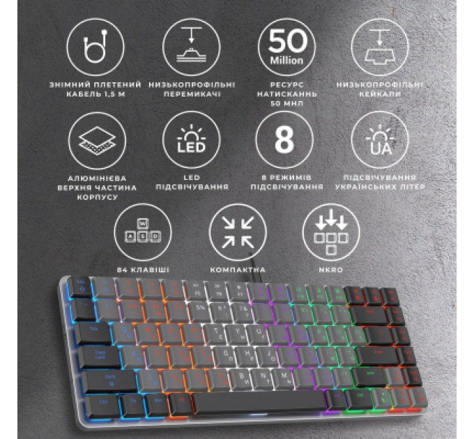 Клавіатура GamePro MK140R Red Swich Low Profile USB Dark Gray (MK140R)