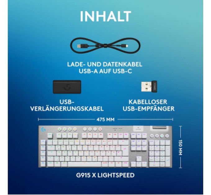Клавіатура Logitech G915 X Lightspeed Switch-Tactile Wireless/Bluetooth/USB UA White (920-012690)
