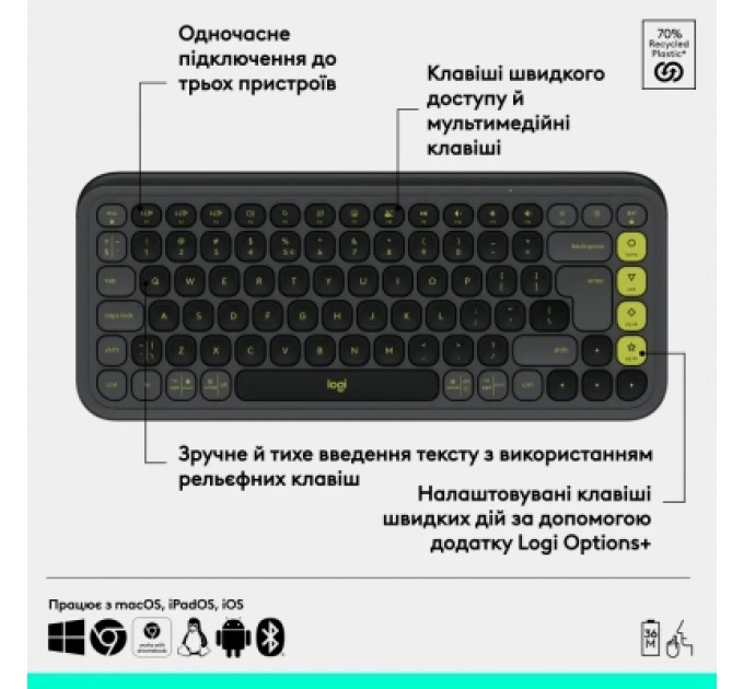 Клавіатура Logitech POP Icon Keys Bluetooth UA Graphite (920-013157)