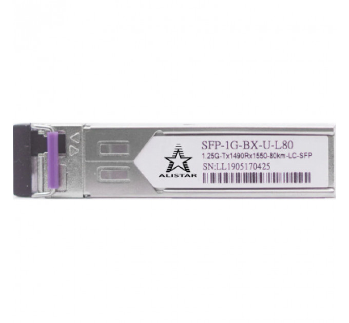 Модуль SFP Alistar Модуль SFP 1000BASE-BX 1SM WDM LC 80KM TX1490/RX1550nm DDM (SFP-1G-BX-U-L80)