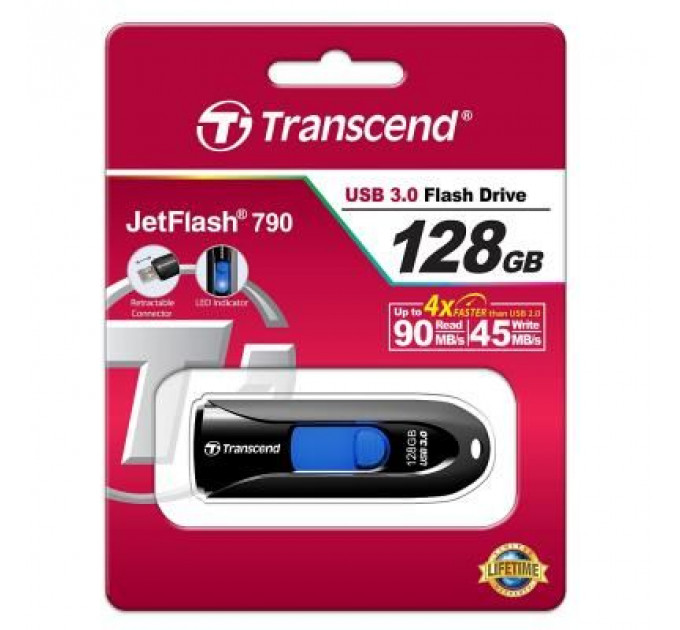 USB флеш накопичувач Transcend 128GB JetFlash 790 Black USB 3.0 (TS128GJF790K)