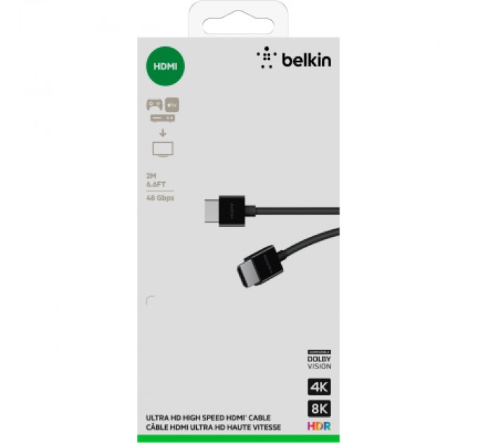 Кабель мультимедійний HDMI to HDMI 2.0m v2.1 High Speed Ethernet Belkin (AV10175BT2MBKV2)