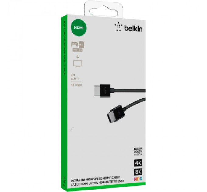 Кабель мультимедійний HDMI to HDMI 2.0m v2.1 High Speed Ethernet Belkin (AV10175BT2MBKV2)