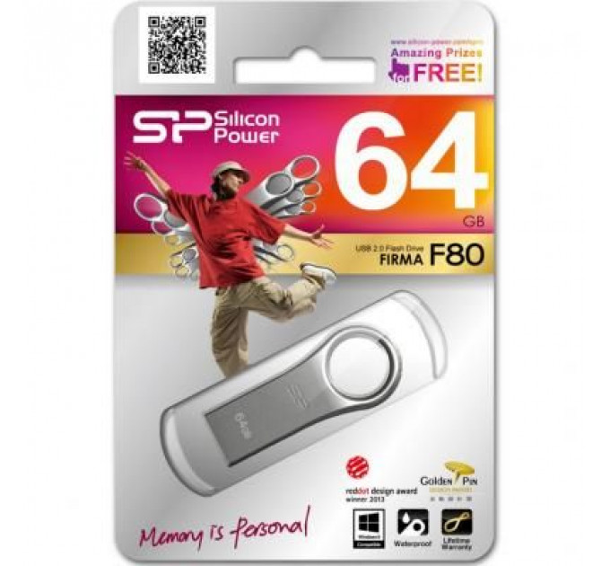 USB флеш накопичувач Silicon Power 64GB Firma F80 Silver USB 2.0 (SP064GBUF2F80V1S)