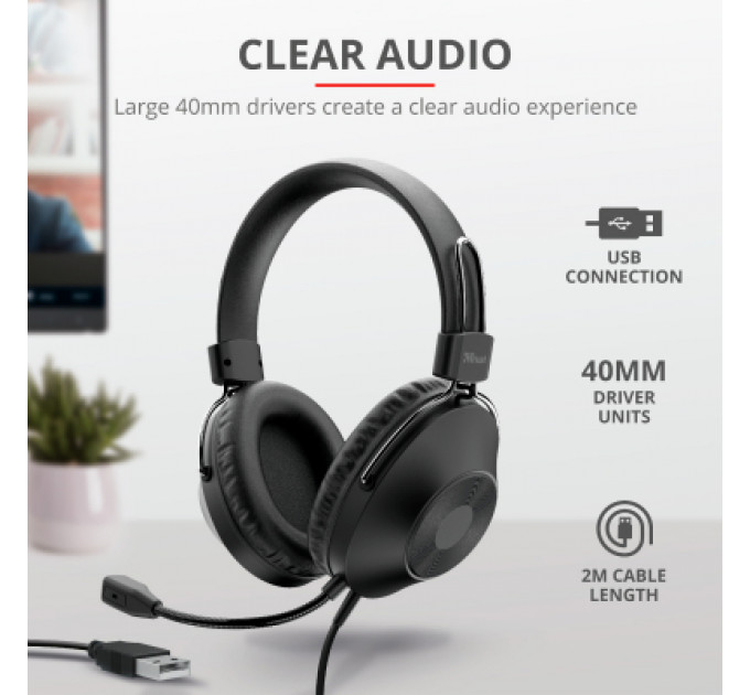 Навушники Trust Ozo Over-Ear USB Headset Black (24132)