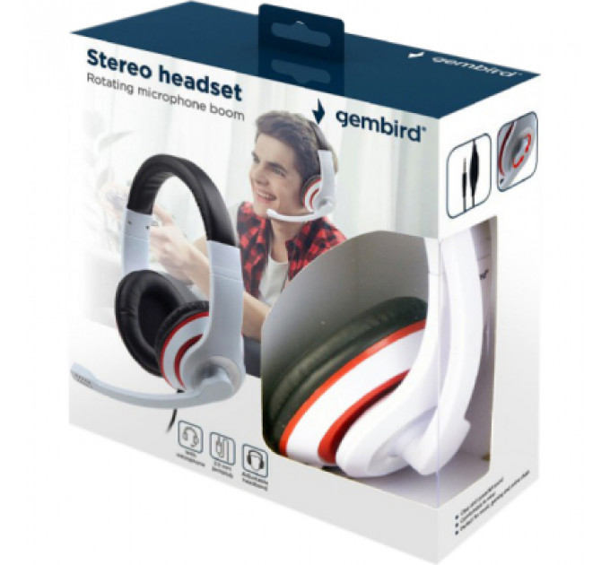Навушники Gembird MHS-03 White/Red/Black (MHS-03-WTRDBK)