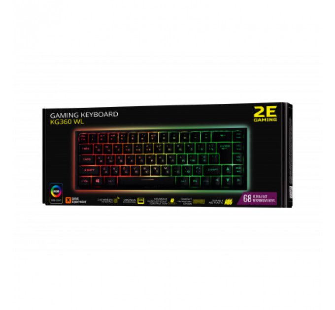 Клавіатура 2E GAMING KG360 RGB 68key Wireless Black (2E-KG360UBK)