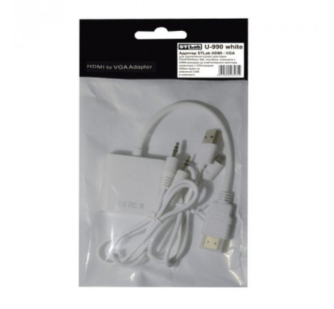 Перехідник HDMI M to VGA F (з кабелями аудіо і живлення від USB) ST-Lab (U-990 white)