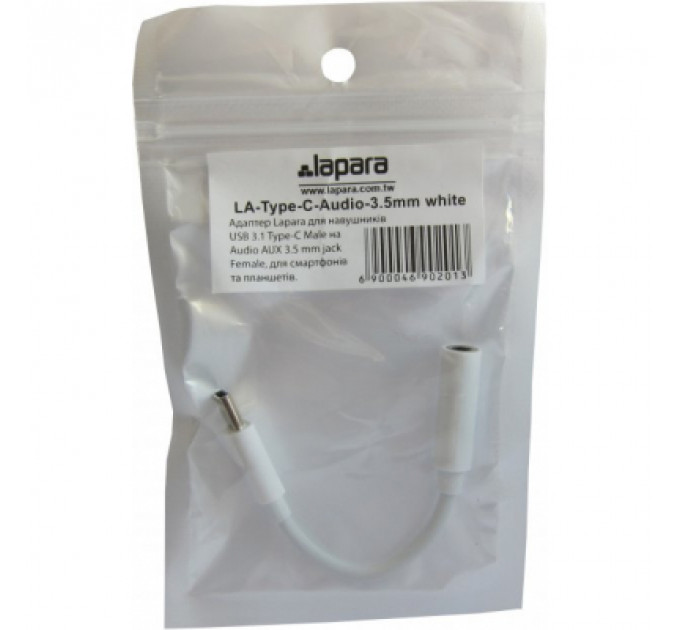 Перехідник Lapara USB Type-C Male - Audio AUX mini jack 3,5 mm Female (LA-Type-C-Audio-3.5mm white)
