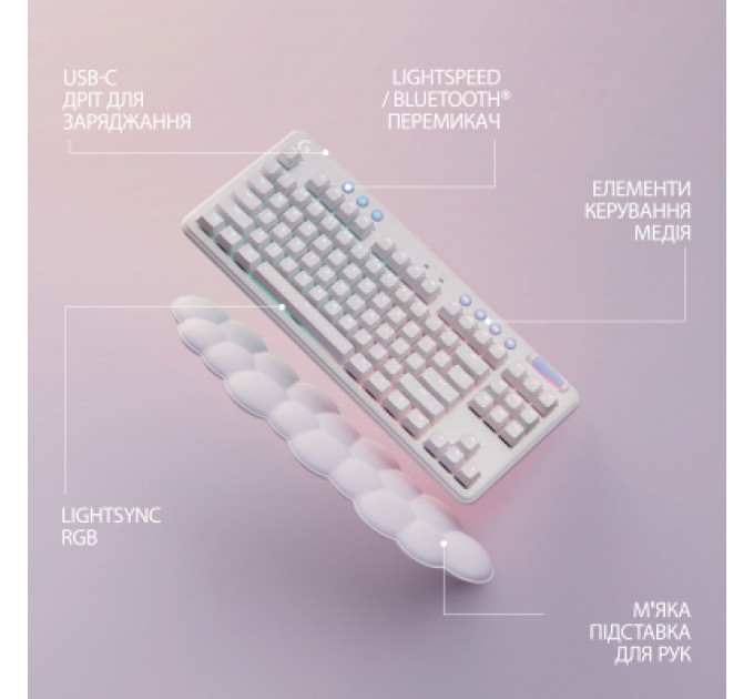 Клавіатура Logitech G715 Aurora Wireless Gaming GX Brown Lightspeed/Bluetooth UA Off-White (920-010465)