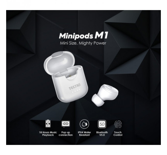 Навушники Tecno Minipods M1 Mono White (4895180759475)
