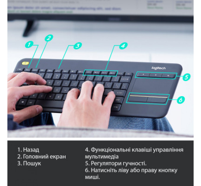 Клавіатура Logitech K400 Plus Touch Wireless UA Black (920-007145)