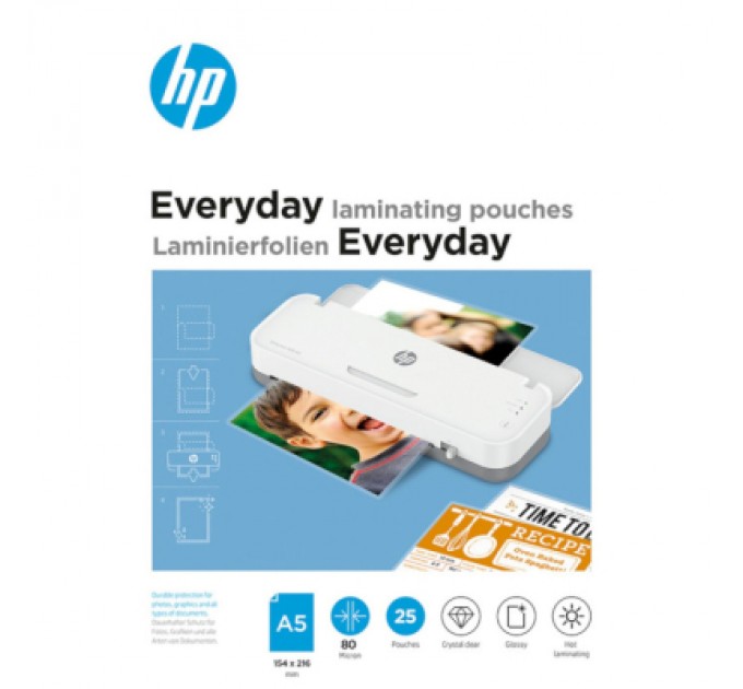 HP Плівка для ламінування HP Everyday Laminating Pouches, A5, 80 Mic, 154 x 216, 25 pcs (9155) (838141)