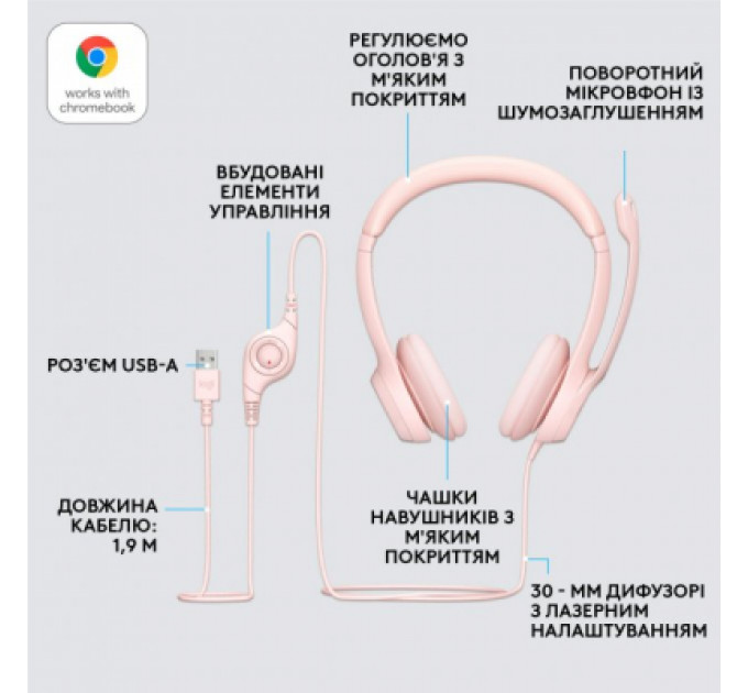 Навушники Logitech H390 USB Rose (981-001281)