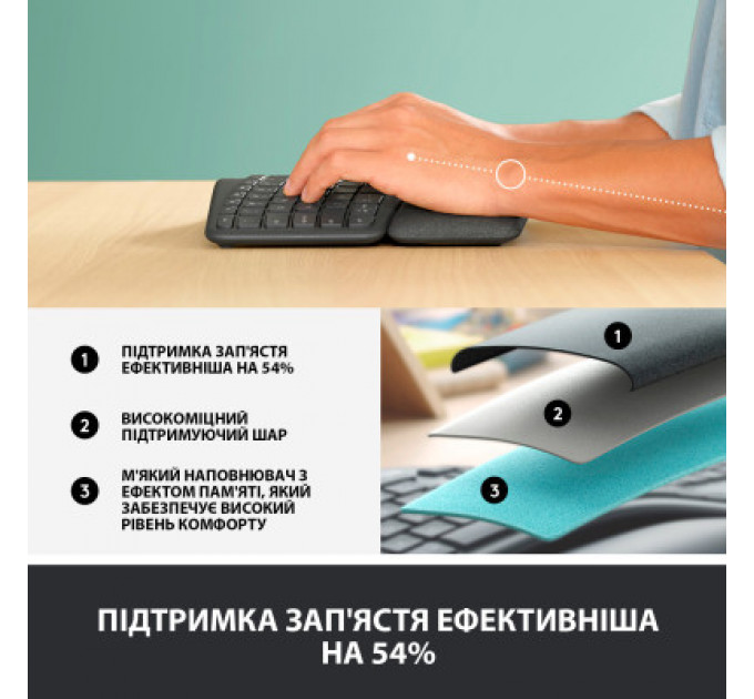 Клавіатура Logitech ERGO K860 for Business Bluetooth/Wireless UA Black (920-010352)