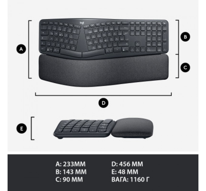 Клавіатура Logitech ERGO K860 for Business Bluetooth/Wireless UA Black (920-010352)