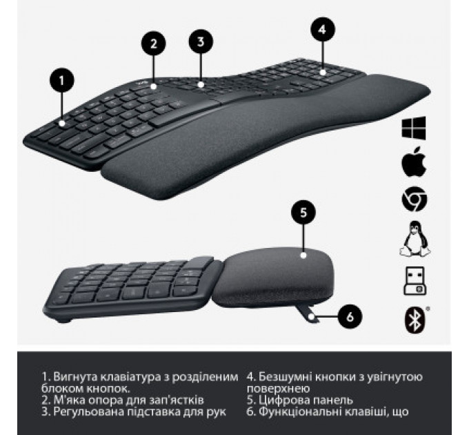 Клавіатура Logitech ERGO K860 for Business Bluetooth/Wireless UA Black (920-010352)