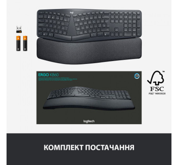 Клавіатура Logitech ERGO K860 for Business Bluetooth/Wireless UA Black (920-010352)
