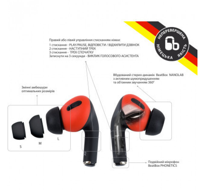 Навушники BeatBox PODS PRO 1 Wireless Charging Black-Red (bbppro1wcbr)