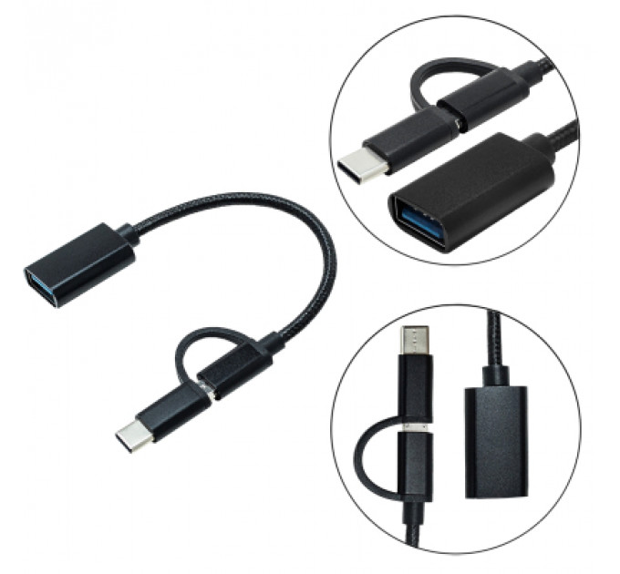 Перехідник OTG AC-150 2in1 USB 3.0 - MicroUSB USB Type-C Black XoKo (AC-150-BK)