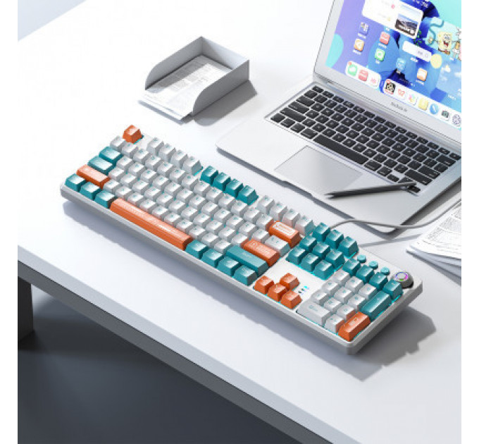 Клавіатура Aula F2088 PRO Plus 9 Orange Keys KRGD Blue USB UA White/Blue (6948391234908)