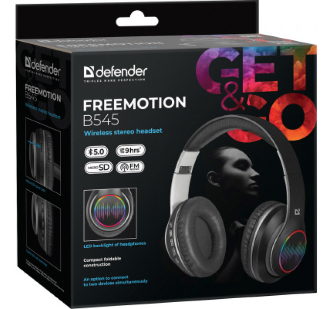 Навушники Defender FreeMotion B545 Bluetooth LED Black (63545)