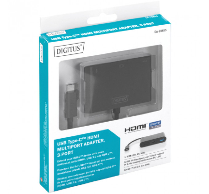 Перехідник USB-C to HDMA 2xUSB Digitus (DA-70855)