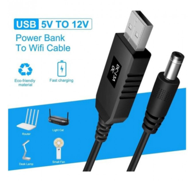 Кабель живлення USB 2.0 AM to DC 5.5 х 2.1 mm 1.0m 5V to 12V Dynamode (DM-USB-DC-5.5x2.1-12V)