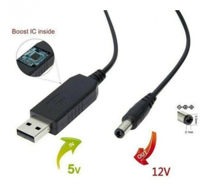 Кабель живлення USB 2.0 AM to DC 5.5 х 2.1 mm 1.0m 5V to 12V Dynamode (DM-USB-DC-5.5x2.1-12V)