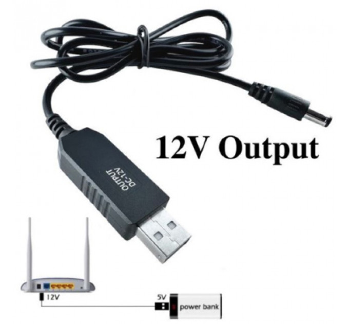 Кабель живлення USB 2.0 AM to DC 5.5 х 2.1 mm 1.0m 5V to 12V Dynamode (DM-USB-DC-5.5x2.1-12V)