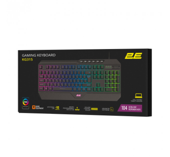 Клавіатура 2E Gaming KG315 RGB USB UA Black (2E-KG315UBK)