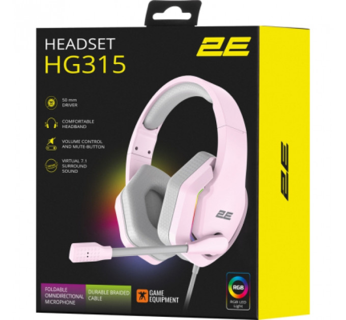 Навушники 2E Gaming HG315 RGB USB 7.1 Pink (2E-HG315PK-7.1)