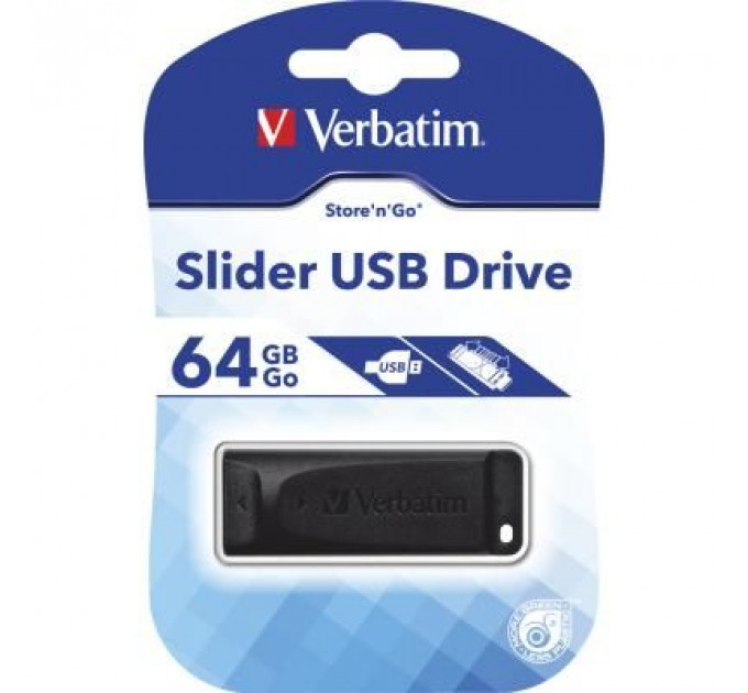 USB флеш накопичувач Verbatim 64GB Slider Black USB 2.0 (98698)