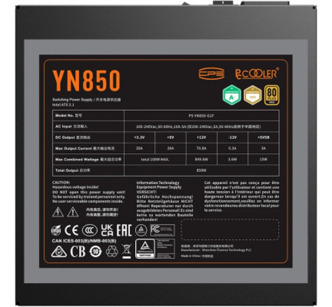 PcCooler Блок живлення PcCooler 850W (YN850)