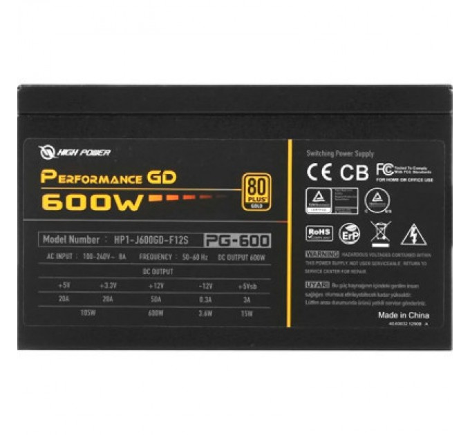 HighPower Блок живлення HighPower 600W (HP1-J600GD-F12S)