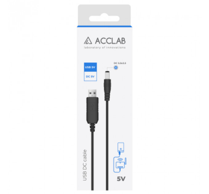 Кабель живлення Piko Кабель живлення ACCLAB USB to DC, 5,5х2,5 мм, 5V, 1,5A (чорний) (1283126552823)