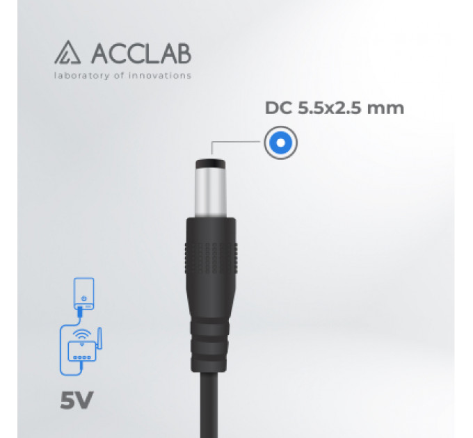 Кабель живлення Piko Кабель живлення ACCLAB USB to DC, 5,5х2,5 мм, 5V, 1,5A (чорний) (1283126552823)